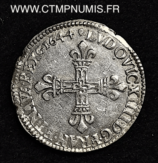 ,LOUIS,XIV,1/4,ECU,ARGENT,1644,M,TOULOUSE,