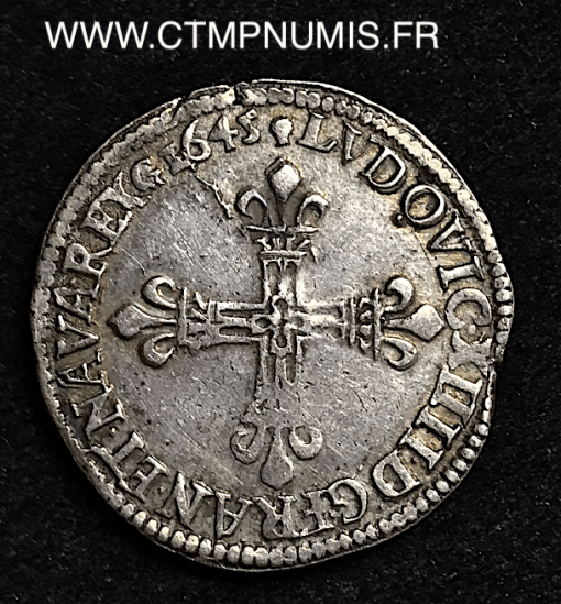 ,LOUIS,XIV,1/4,ECU,ARGENT,1645,M,TOULOUSE,