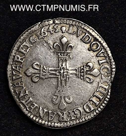 ,MONNAIE,ROYALE,LOUIS,XIV,1/4,ECU,ARGENT,1645,M,TOULOUSE,