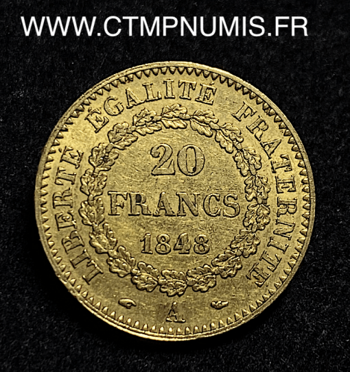 ,20,FRANCS,OR,GENIE,II°,REPUBLIQUE,1848,PARIS,