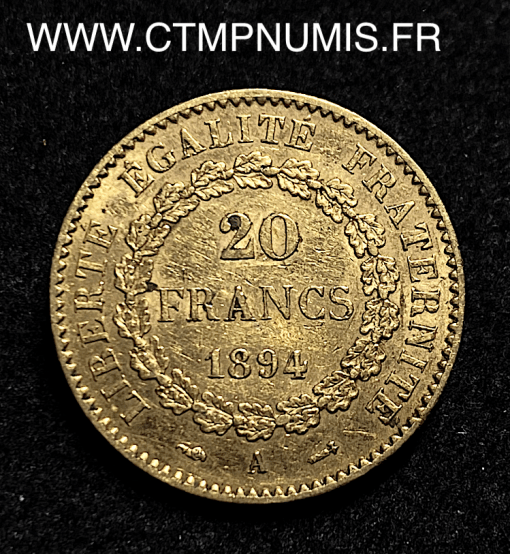 ,20,FRANCS,OR,GENIE,III°,REPUBLIQUE,1894,PARIS,