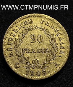 ,20,FRANCS,OR,NAPOLEON,I°,1808,PARIS,