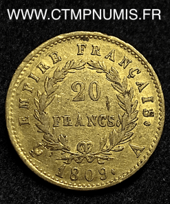,20,FRANCS,OR,NAPOLEON,I°,EMPIRE,1809,PARIS,