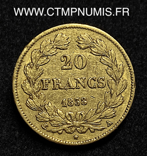 ,20,FRANCS,OR,LOUIS,PHILIPPE,I°,1838,A,PARIS,