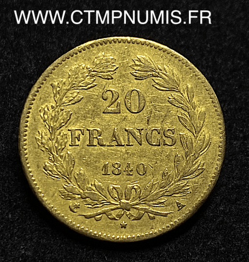 ,20,FRANCS,OR,LOUIS,PHILIPPE,I°,1840,A,PARIS,