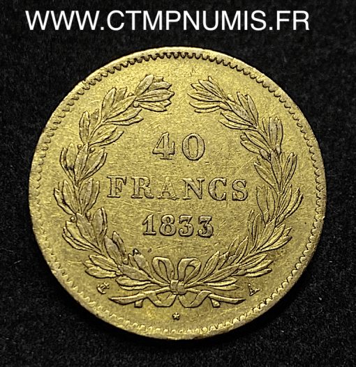 ,40,FRANCS,OR,LOUIS,PHILIPPE,I°,1833,A,PARIS,