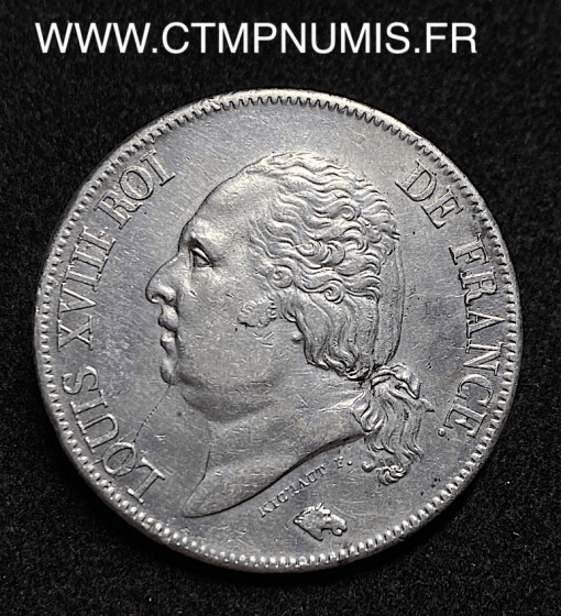 ,MONNAIE,ROYALE,5,FRANCS,ARGENT,LOUIS,XVIII,AU,BUSTE,NU,1823,Q,PERPIGNAN,