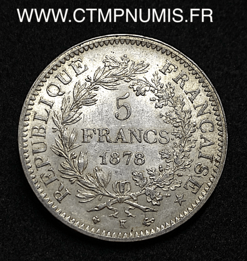 ,5,FRANCS,ARGENT,HERCULE,1878,K,BORDEAUX,