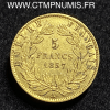 ,5,FRANCS,OR,NAPOLEON,III,TETE,NUE,1857,PARIS,