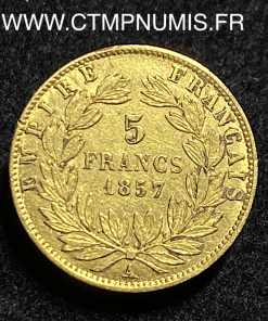 ,5,FRANCS,OR,NAPOLEON,III,TETE,NUE,1857,PARIS,