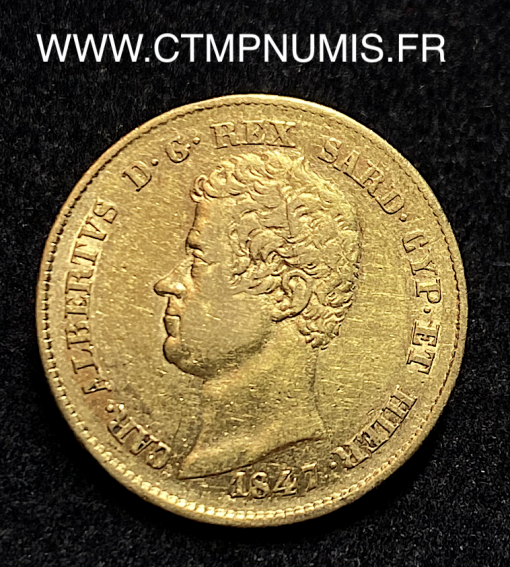 ,MONNAIE,ITALIE,SARDAIGNE,20,LIRE,OR,CHARLES,ALBERT,1847,SANS,MARQUE,ATELIER,