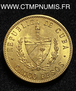 ,MONNAIE,CUBA,5,PESOS,OR,JOSE,MARTI,1915,