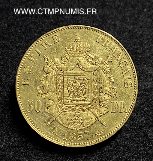 ,50,FRANCS,OR,NAPOLEON,III,TETE,NUE,1857,PARIS,