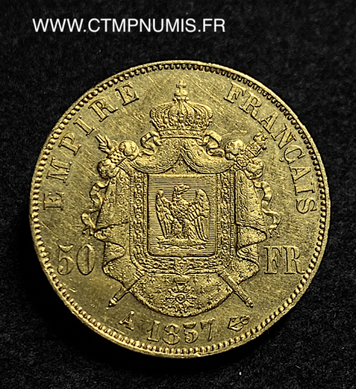 ,50,FRANCS,OR,NAPOLEON,III,TETE,NUE,1857,PARIS,