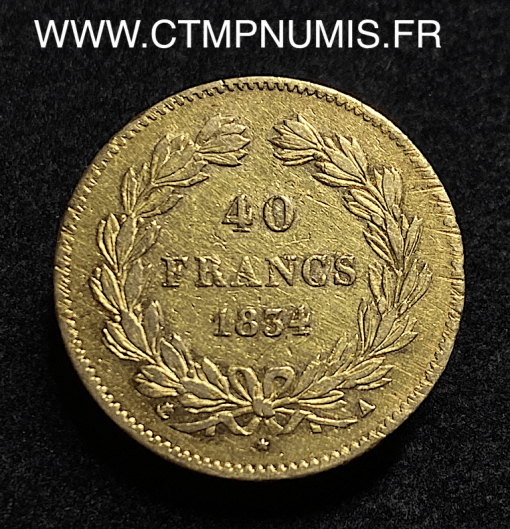 ,LOUIS,PHILIPPE,I°,1834,PARIS,40,FRANCS,OR,