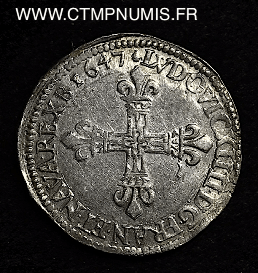 ,MONNAIE,ROYALE,LOUIS,XIV,1/4,ECU,ARGENT,1647,M,TOULOUSE,