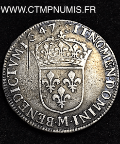 ,MONNAIE,ROYALE,LOUIS,XIV,1/4 ECU,ARGENT,A,LA,MECHE,LONGUE,1647,M,TOULOUSE,