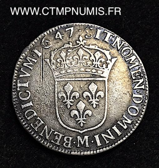 ,LOUIS,XIV,1/4 ECU,ARGENT,1647,M,TOULOUSE,