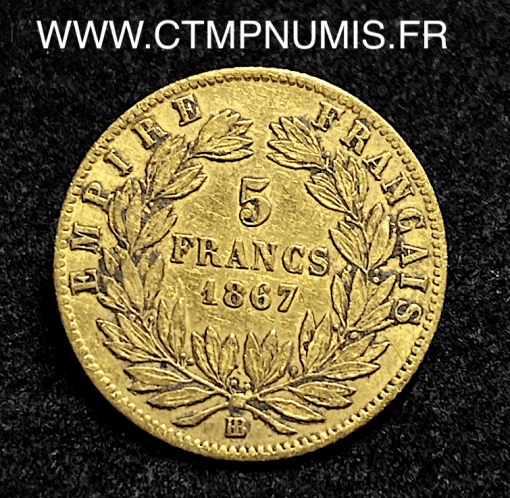 ,5,FRANCS,OR,NAPOLEON,III,1867,STRASBOURG,