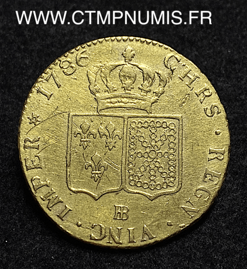 ,MONNAIE,ROYALE,DOUBLE,LOUIS,LOUIS,XVI,OR,AU,BUSTE,NU,1786,BB,STRASBOURG,