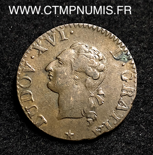 ,MONNAIE,ROYALE,LOUIS,XVI,LIARD,1788,W,LILLE,