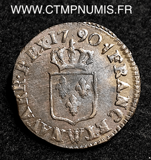 ,MONNAIE,ROYALE,LOUIS,XVI,LIARD,1790,W,LILLE,