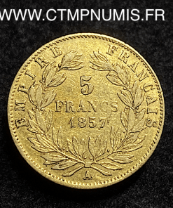 ,5,FRANCS,OR,NAPOLEON,III,TETE,NUE,1857,PARIS,