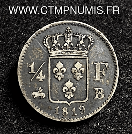 ,1/4,FRANC,ARGENT,LOUIS,XVIII,1819,B,ROUEN,