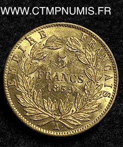,5,FRANCS,OR,NAPOLEON,III,TETE,NUE,1859,PARIS,