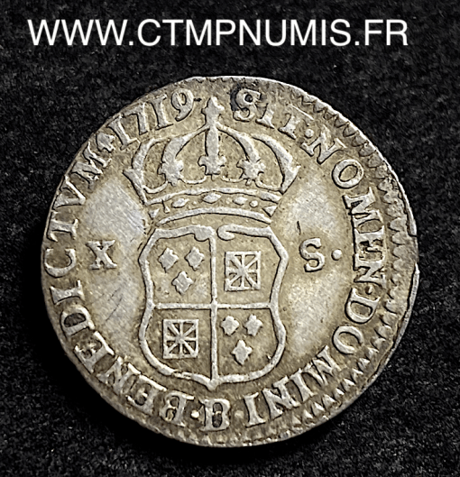 ,LOUIS,XV,X,SOLS,ARGENT,NAVARRE,1719,ROUEN,