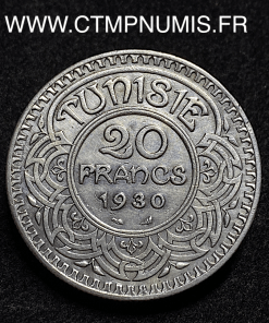 ,TUNISIE,20,FRANCS,ARGENT,1930,TORCHE,