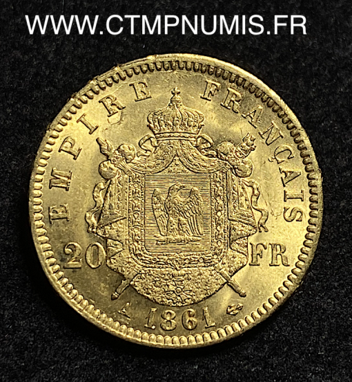 ,20,FRANCS,OR,NAPOLEON,III,TETE,NUE,1861,PARIS,