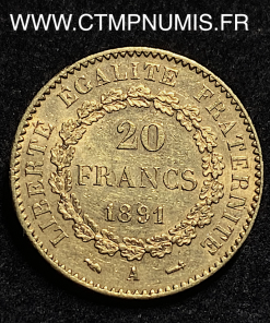 ,20,FRANCS,OR,GENIE,III°,REPUBLIQUE,1891,PARIS,