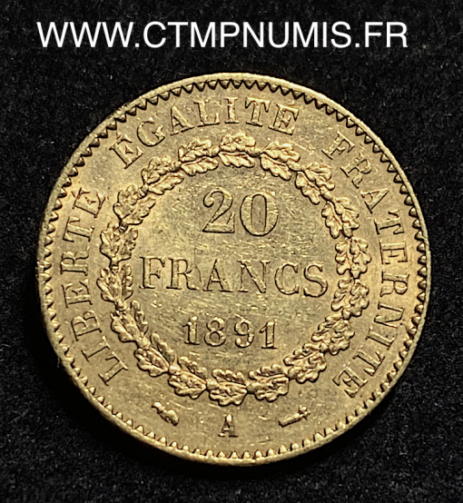 ,20,FRANCS,OR,GENIE,III°,REPUBLIQUE,1891,PARIS,