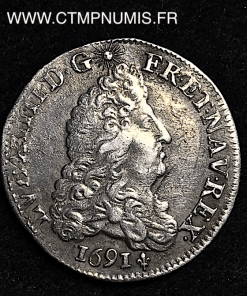 ,LOUIS,XIV,1/4,ECU,ARGENT,1691,M,TOULOUSE,