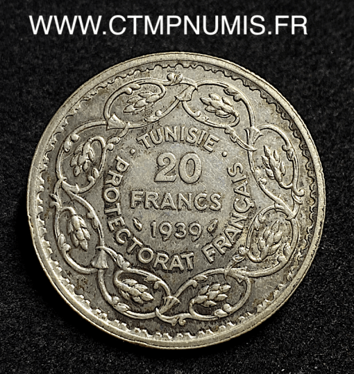 ,TUNISIE,20,FRANCS,ARGENT,1939,