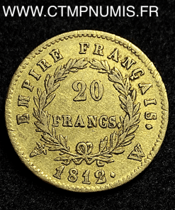 ,MONNAIE,EMPIRE,20,FRANCS,OR,NAPOLEON,I°,EMPEREUR,1812,W,LILLE,