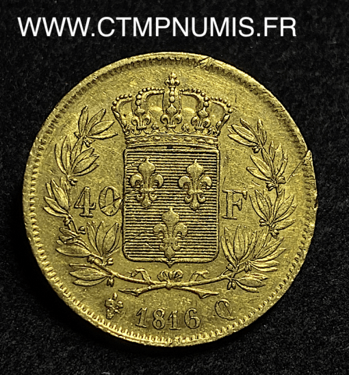 ,LOUIS,XVIII,40,FRANCS,OR,1816,Q,PERPIGNAN,