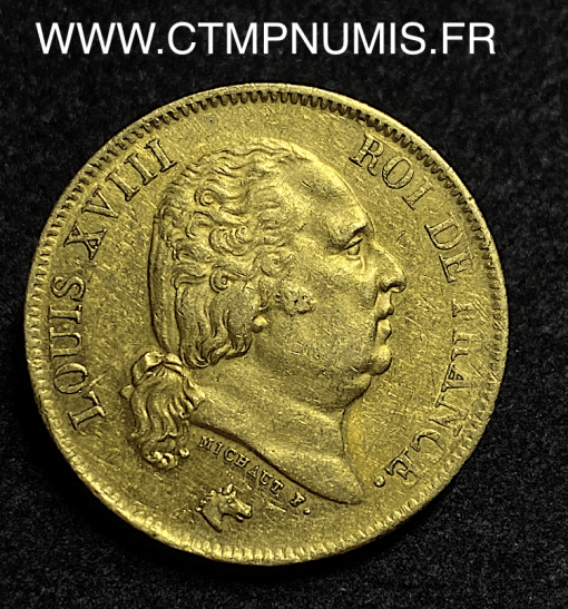 ,LOUIS,XVIII,40,FRANCS,OR,1816,Q,PERPIGNAN,