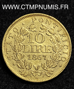,MONNAIE,ITALIE,VATICAN,10,LIRE,OR,PIE,IX,1867,