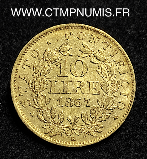 ,MONNAIE,ITALIE,VATICAN,10,LIRE,OR,PIE,IX,1867,