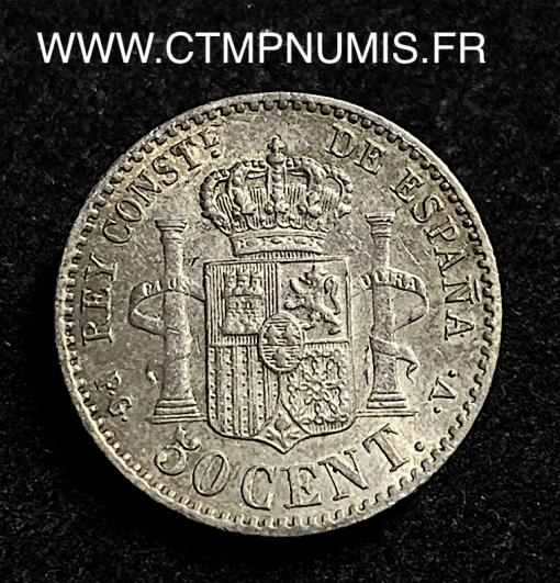 ,50,CENTIMOS,ARGENT,ALPHONSE,XIII,1894,