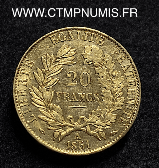 ,MONNAIE,20,FRANCS,OR,CERES,1851,PARIS,SUP,