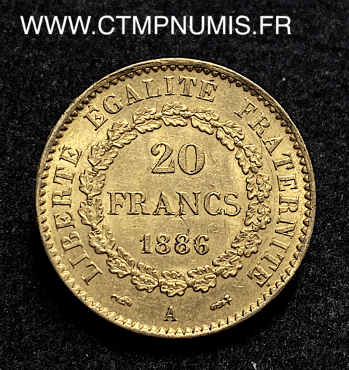 ,20,FRANCS,OR,III°,REPUBLIQUE,1886,PARIS,