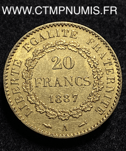 ,20,FRANCS,OR,GENIE,III°,REPUBLIQUE,1887,PARIS,