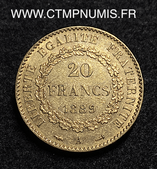 ,20,FRANCS,OR,GENIE,III°,REPUBLIQUE,1889,PARIS,