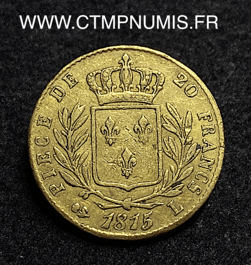 ,20,FRANCS,OR,LOUIS,XVIII,1815,L,BAYONNE,