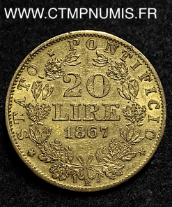 ,ITALIE,,VATICAN,20,LIRE,OR,PIE,IX,1867,XII,ROME,