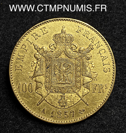 ,EMPIRE,100,FRANCS,OR,NAPOLEON,III,1857,PARIS,