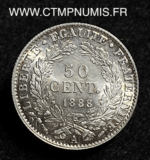 ,50,CENTIMES,ARGENT,CERES,1888,PARIS,FDC,